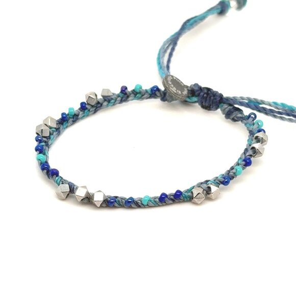 Pura Vida Braid with Blue/Silver Beads Bracelet - Picture 1 of 4